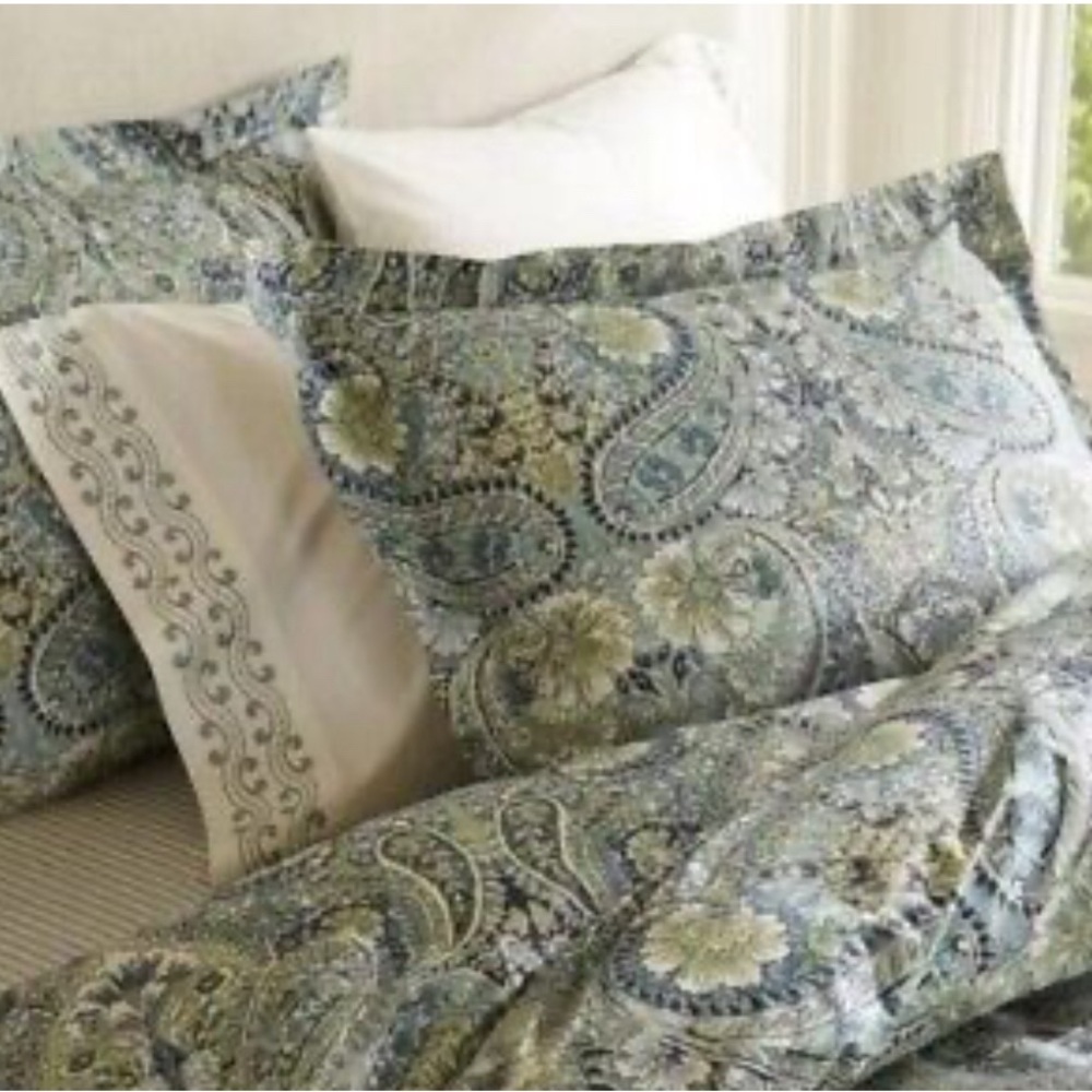 Pottery Barn BELLA blue & green Full/Queen duvet cover and 2 European shams.